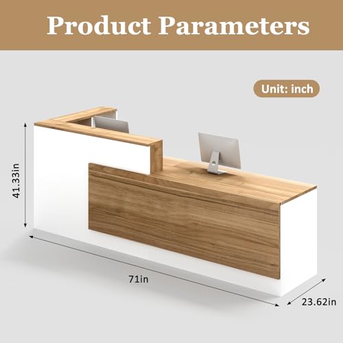 YTElantivo L-Shaped Reception Desk with Counter, 1-Inch Thick Board, Lockable Drawers & Keyboard Tray, Heavy-Duty Front Desk for Office, Salon, Hotel & Clinic YTElantivo