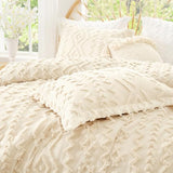 Amélie Home Boho Comforter Set, 3 Piece Bedding Set with 2 Pillow Cases, Soft Microfiber Comforter with Hollow Fiber Fill, Lightweight All-Season Comforter for Farmhouse & Modern Bedroom, King, Beige Amélie Home