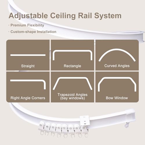 MaKefeile Room Divider Curtains & Flexible Bendable Tracks Set,Privacy Dividers Ceiling Track Curtain Window Blackout Curtains for Living Room Bedroom (W100 × H84 in 1 Panel Black Drape & White Rail) MaKefeile