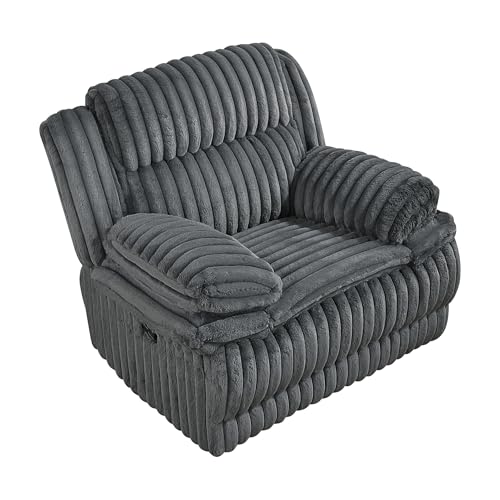 Lexicon Manual Glider Recliner Chair, Corduroy Manual Tab Pull Reclining Chair with Pillow Top Arms, Plush Cushions, Cozy Theater-Style Accent for Living Room/Bedroom, Easy Assembly, Dark Gray Lexicon