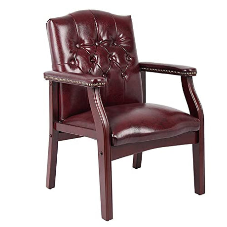Oakestry Ivy League Executive Guest Chair in Burgundy Vinyl Wood Frame Office Visitor Chair with Mahogany Finish Comfortable Reception Seating for Office Lobby or Waiting Room Oakestry