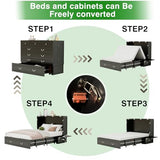 Keloyid Queen Murphy Bed Included Mattress：Wood Murphy Bed Cabinet with USB Charging Station and Large Storage Drawer for Bedrooms/Guest Rooms/Apartments, Black Walnut Color-2 Keloyid