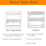 MERITLINE White Full Over Full Bunk Bed with Trundle - Solid Wood Detachable Design for Kids MERITLINE
