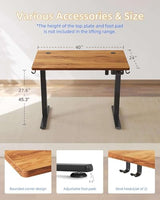 YIHAYO Electric Standing Desk, 40 x 24 Inches Stand Up Desk with Splice Board, Adjustable Height Desk, Computer Desk for Home Office, Black Frame/Rustic Brown Top YIHAYO