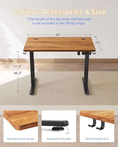 YIHAYO Electric Standing Desk, 40 x 24 Inches Stand Up Desk with Splice Board, Adjustable Height Desk, Computer Desk for Home Office, Black Frame/Rustic Brown Top YIHAYO