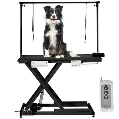 50'' Professional Electric Dog Grooming Table, Heavy Duty Height Adjustable Pet Grooming Table for Large Dogs With Dog Grooming Arm, Anti Slip Tabletop, Tool Organizer, Pet Dog Grooming Station Black