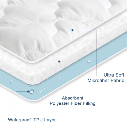 2 Pack Twin Mattress Protector Pad Waterproof Quilted, Breathable & Cooling Twin Size Mattress Cover Fitted for Kids with Deep Pocket Up to 14" for Single Bed, (White) SPRINGSPIRIT