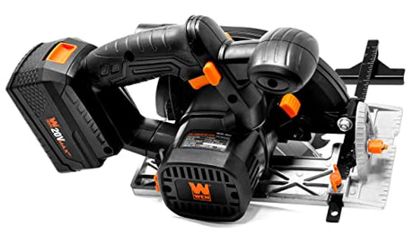 WEN Cordless Circular Saw, 6.5-Inch Blade with 20V Max 4.0 Ah Lithium-Ion Battery and Charger (20625) WEN