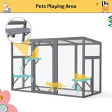 Outdoor Cat Catio House, Wooden Cat Habits with 3 Platforms, Lockable Doors, Top PC Sun Roof, Patio Yard Window Enclosures, Weatherproof, Gray Nyeekoy