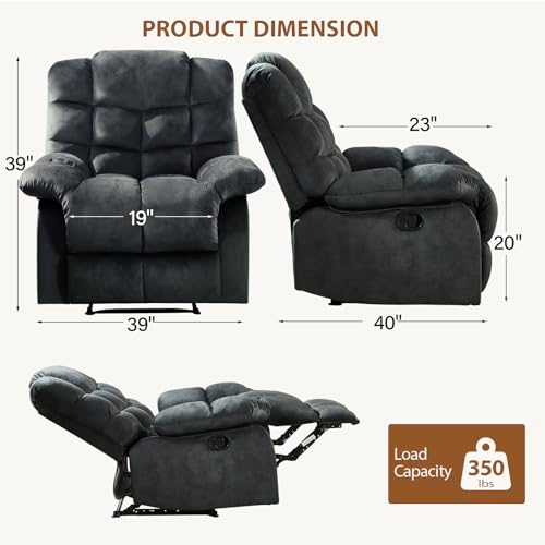 ANJ Massage Recliner Chair with Heat for Adults, Manual Recliners with Soft Fabric, Ergonomic Reclining Sofa with Overstuffed Armrests and Backrest, Single Recliner Chairs for Living Room, Dark Green