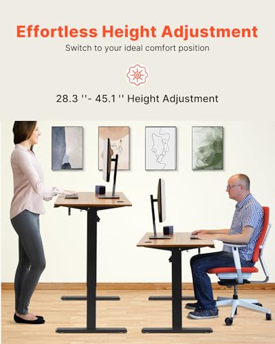VEVOR Height Adjustable Desk, 47.2 x 23.6 in, Support 180 lbs, Electric Standing Desk with 3 Memory Presets, Sturdy Dual Metal Frame, Versatile Computer Sit Stand up Desks, Suitable for Home Office VEVOR