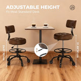 Office Drafting Chair with Footrest, Tall Height Adjustable Stool with Back Support, Heavy Duty Rolling Stool Chair with Wheels for Office Home Kitchen Bar Shop Guitar Studio Medical Vanity(Brown) FREEKYROCK