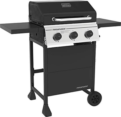 Megamaster 3-Burner Propane Gas Grill with Folding Side Tables, 30,000BTUs, 429.81 sq. in. Cooking Space, Stainless Steel Control Panel, Outdoor Kitchen Grill for BBQs, Patios, and More - 720-0988EA