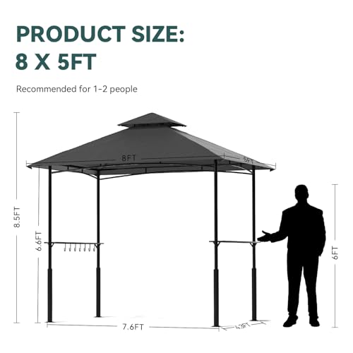 Grill Gazebo 8'x 5' Outdoor Grill Canopy BBQ Gazebo w/Air Vent, Barbecue Gazebo Canopy with 7 Hook Tools for Patio Backyard Barbecue Picnic, Black FUNG YARD
