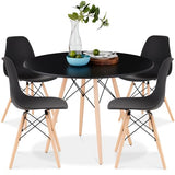 Best Choice Products 5-Piece Dining Set, Compact Mid-Century Modern Table & Chair Set for Home, Apartment w/ 4 Chairs, Plastic Seats, Wooden Legs, Metal Frame - Black/Oak Best Choice Products