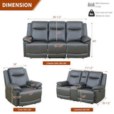 Daydo Sempli Power Recliner Sofa Set with LED/USB Port/Cup Holder,Breathing Leather Reclining Couch Set,Living Room Furniture Sets with Storage,for Living Room,House,Office(3-PCS, Deep Gray)