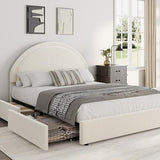 Garvee Queen Size Bed Frame with Storage Drawers, Upholstered Boucle Platform Bed with Round Headboard, Heavy Duty & Noise Free, No Box Spring Needed, Beige Garvee
