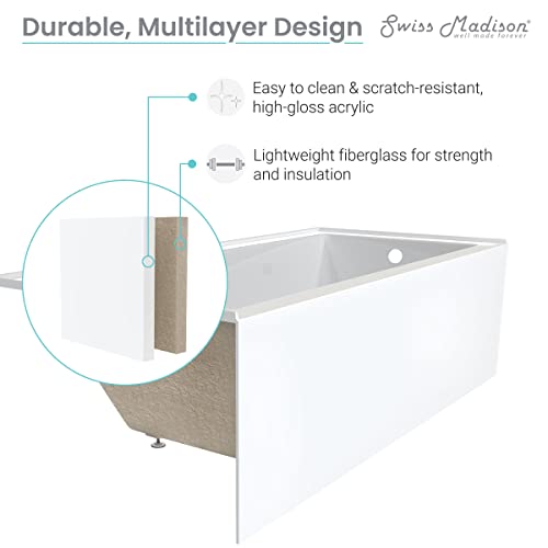 Swiss Madison Well Made Forever Voltaire 48"x32" Acrylic White, Alcove, Left Hand Drain, Apron Bathtub Swiss Madison