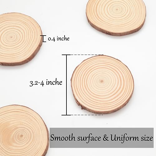 Unfinished Natural Wooden Slices 3.5-4 Inch Wood Circles for Crafts DIY Christmas Ornament Craft Wood Kit with Picture Hanging Strips,Blank Round Wood Slice with Bark for Art (Wood Slices 60  - WoodArtSupply