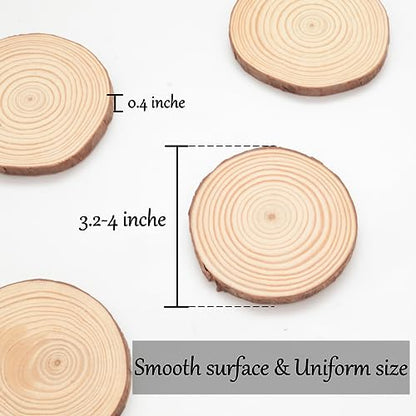 Unfinished Natural Wooden Slices 3.5-4 Inch Wood Circles for Crafts DIY Christmas Ornament Craft Wood Kit with Picture Hanging Strips,Blank Round Wood Slice with Bark for Art (Wood Slices 60  - WoodArtSupply