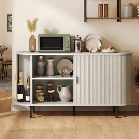 ONBRILL 55" Sideboard Buffet Cabinet with Storage, Storage Cabinet with Sliding Door & Adjustable Shelf, Modern Accent Coffee Bar Console Table for Kitchen, Entryway, Natural White ONBRILL