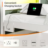 VINGLI LED Twin Bed Frame Set of 2 Solid Wood Platform Single Bed with Headboard Shelf USB Charging Station,Panel Bed, Wood Slat Support Mattress Foundation, White VINGLI
