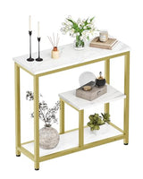 CHOEZON Modern Console Sofa Table 3-Tier Hallway Table Open Storage, Marble Veined Table Top, Metal Frame, for Entryway, Foyer, Marble White and Gold TXG03DJ CHOEZON