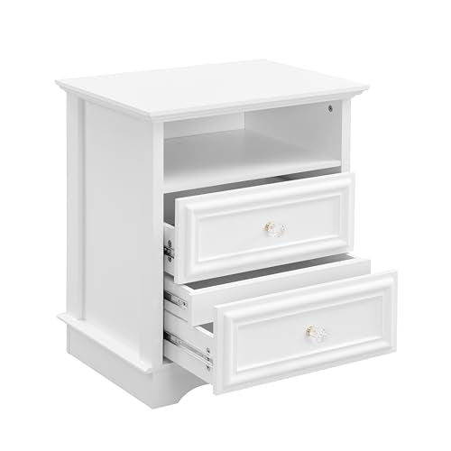 XIAO WEI White Nightstand with Hidden Drawer, 2-Drawer Nightstand with Open Shelf – Sturdy Wood Bedroom End Table with Storage, Modern Furniture for Bedroom Organization XIAO WEI
