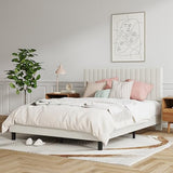 LUBEDCY Full Size Upholstered Platform Bed Frame, Modern Beige Fabric Bed with Vertical Tufted Headboard, No Box Spring Needed, Sturdy Slat Support for Bedroom, Easy Assembly(Beige, Full) LUBEDCY