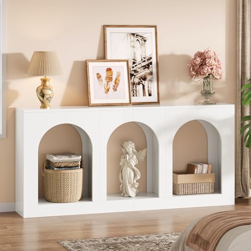 Tribesigns 70.9" White Console Table with Storage, Wood Entryway Entry Table with 3 Arched Shelves for Foyer, Hallway, Living Room, Behind Couch Sofa, Narrow Long Tribesigns