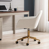 Zesthouse Modern Desk Chair with Wheels, White Swivel Vanity Chair for Girls Women, Upholstered Home Office Chair Boucle Armchair for Bedroom, Height Adjustable Computer Task Chair, Gold Base Zesthouse