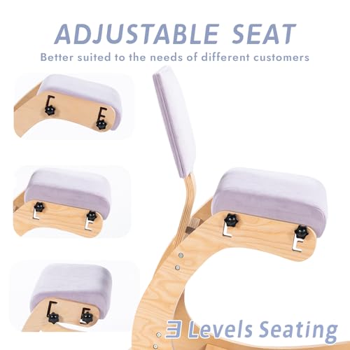 VDNEND Ergonomic Kneeling Chair with Back Support,Wooden Kneeling Chair Desk for Work, Rocking Office Kneel Chairs for Relieve Back Pain, Kneeling Posture Chairs for Gaming,Home (Light Purple) VDNEND