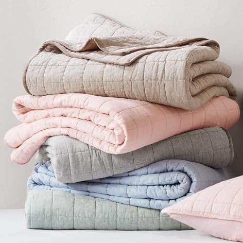Hyde Lane Linen Quilt Set Queen Size - Breathable Box Stitched European Flax Bedding Set for Bedspread and Coverlet, with 2 Pillow Shams, 90"x96", Linen Hyde Lane