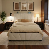 EnHomee Full Size Bed Frame, Velvet Bed Frame with Headboard and Led Light, Platform Bed Frame for Bedroom Apartment, Dorm, Noise-Free, Easy Assembly, Beige EnHomee