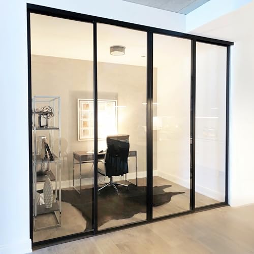 The Sliding Door Company 4 Panel Sliding Glass Interior Room Divider, Clear Tempered Glass (Black, 120" W x 96" H) The Sliding Door Company