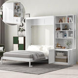 Merax 83.8" Tall Solid Wood Full Size Murphy Bed Cabinet with Multiple Storage Shelves and Cabinet, Foldable Hidden Platform Bedframe for Home, Bedroom, Small Room, Apartment Merax