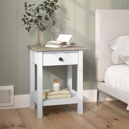 Bush Furniture Mayfield Nightstand | Storage for Living Room, Bedroom, or Home Office, Shiplap Gray/Pure White - WoodArtSupply