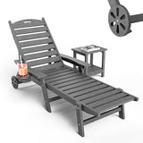 Pamapic 500 LBS Lounge Chair with Coffee Table Set of 2, Wide Armrest Oversized Chaise Lounge Chair with Wheel, 4 Positions Chaise Lounge with Cup Holder, Outdoor Lounge Chairs for Poolsdie, Grey
