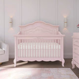 Evolur Aurora 5-in-1 Convertible Full-Size Baby Crib in Dusty Rose, GreenGuard Gold & JPMA, 3 Mattress Heights, Ribbon Bow Scrollwork & Queen Anne Feet, Converts to Toddler, Day & Full-Size Bed