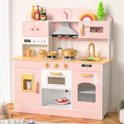 Babytronic Wooden Play Kitchen Set, Pretend Play Kitchen with Lights and Sounds for Kids Ages 3+, Includes Stove, Oven, Microwave, Coffee Maker, and Accessories, Toy Kitchen Set for Toddlers  - WoodArtSupply