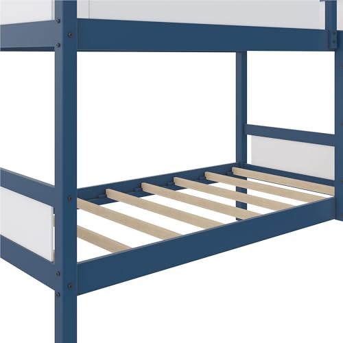 DHP Adrian Navy Blue Solid Wood Twin-Over-Twin Bunk Bed with Dry Erase Board and Underbed Storage - WoodArtSupply