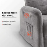 MCombo Power Swivel Glider Recliner Chair, Electric Rocker Recliner Chairs with USB Charging Ports for Living Room and Nursery, Fabric 7763 (Light Grey)
