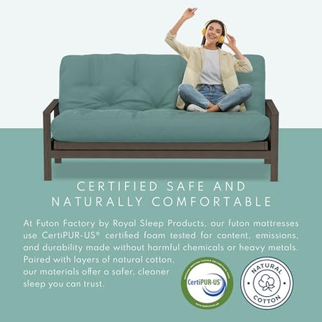 Royal Sleep Products by The Futon Factory | 10 inch Pocket Coil Futon Mattress - Khaki - Full Size - CertiPUR Certified Foam - Made in USA - Frame Not Included Royal Sleep Products