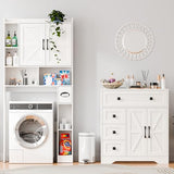 Vabches Farmhouse Storage Cabinet with 2 Doors and 4 Drawers, Freestanding Bathroom Storage Cabinet Kitchen Pantry, Floor Hutch Cupboard for Living Room/Bathroom/Kitchen,(Unique White) Vabches
