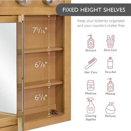 Design House 530618-NOK Richland Medicine 5-Light Solid Wood Frame Bathroom Cabinet with Mirrored Doors, 36-Inch, Nutmeg Oak Finish Design House