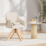 Furniliving 36.8'' Mid Century Modern Swivel Accent Chair for Living Room, Wood Desk Chair with Arms Mid Back Arm Chairs Upholstered Home Office Chair No Wheels for Home Office/Bedroom, Beige Furniliving