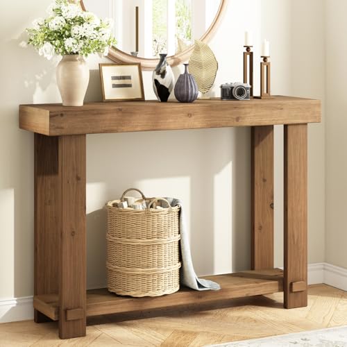 WINWYY Solid Wood Console Table, 42.5" Farmhouse Entryway Tables Thickened Tabletop and Legs Rustic Narrow Behind Couch Skinny Sofa Table for Living Room, Hallway, Entry WINWY