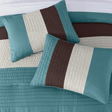 Chezmoi Collection Loft 8-Piece Luxury Striped Comforter Set (King, Blue/Beige/Chocolate Brown) Chezmoi Collection