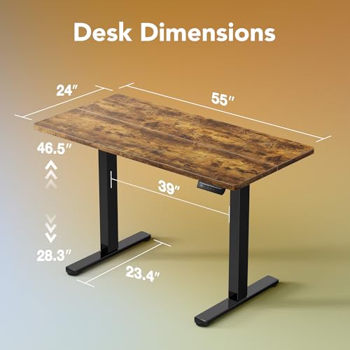 HUANUO Electric Standing Desk, 55 x 24 Inch Height Adjustable Computer Desk with Storage Bag, 4 Height Memory Settings, Sit Stand Up Desk for Home Office, Rustic Brown HUANUO