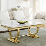 Asday Gold and White Coffee Table, Rectangle Gold Marble Coffee Table, Luxury Elegant Center Table for Living Room, Guest Hall, Reception Room Asday